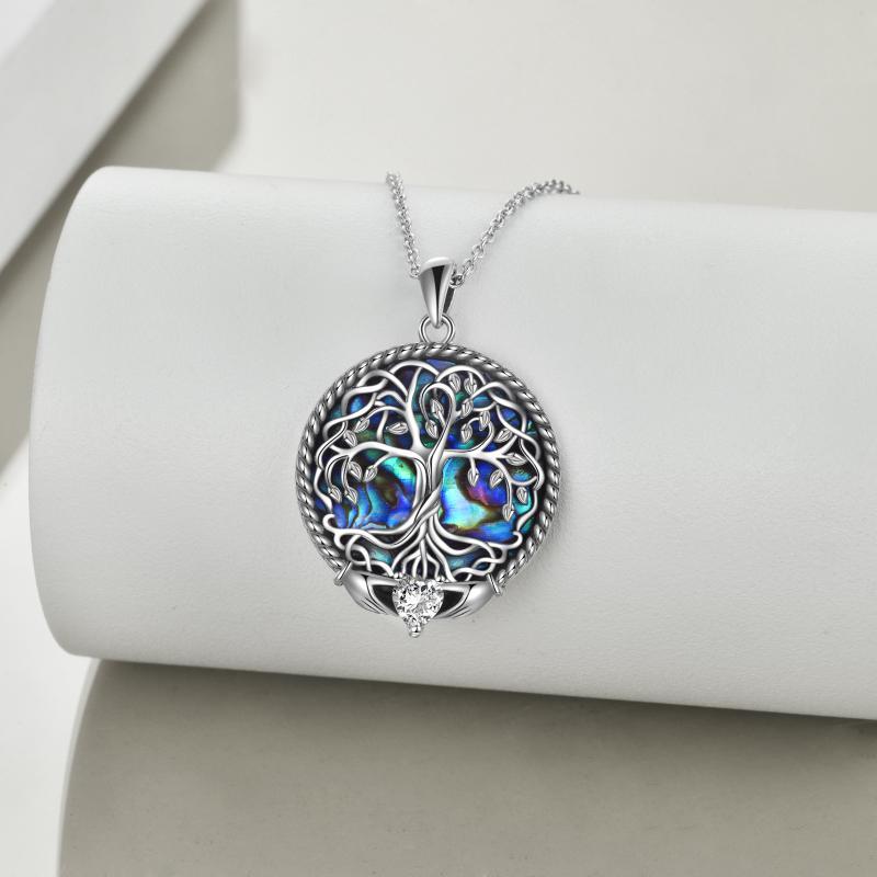 Sterling Silver Claddagh Celtic Tree of Life Necklace with Abalone Shell for Women - Image 3
