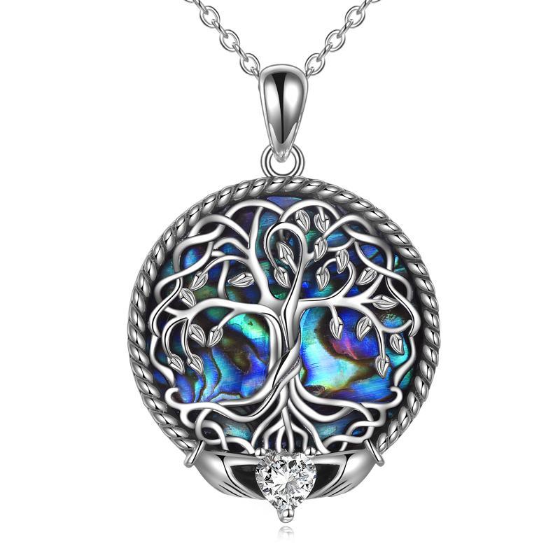 Sterling Silver Claddagh Celtic Tree of Life Necklace with Abalone Shell for Women - Image 6