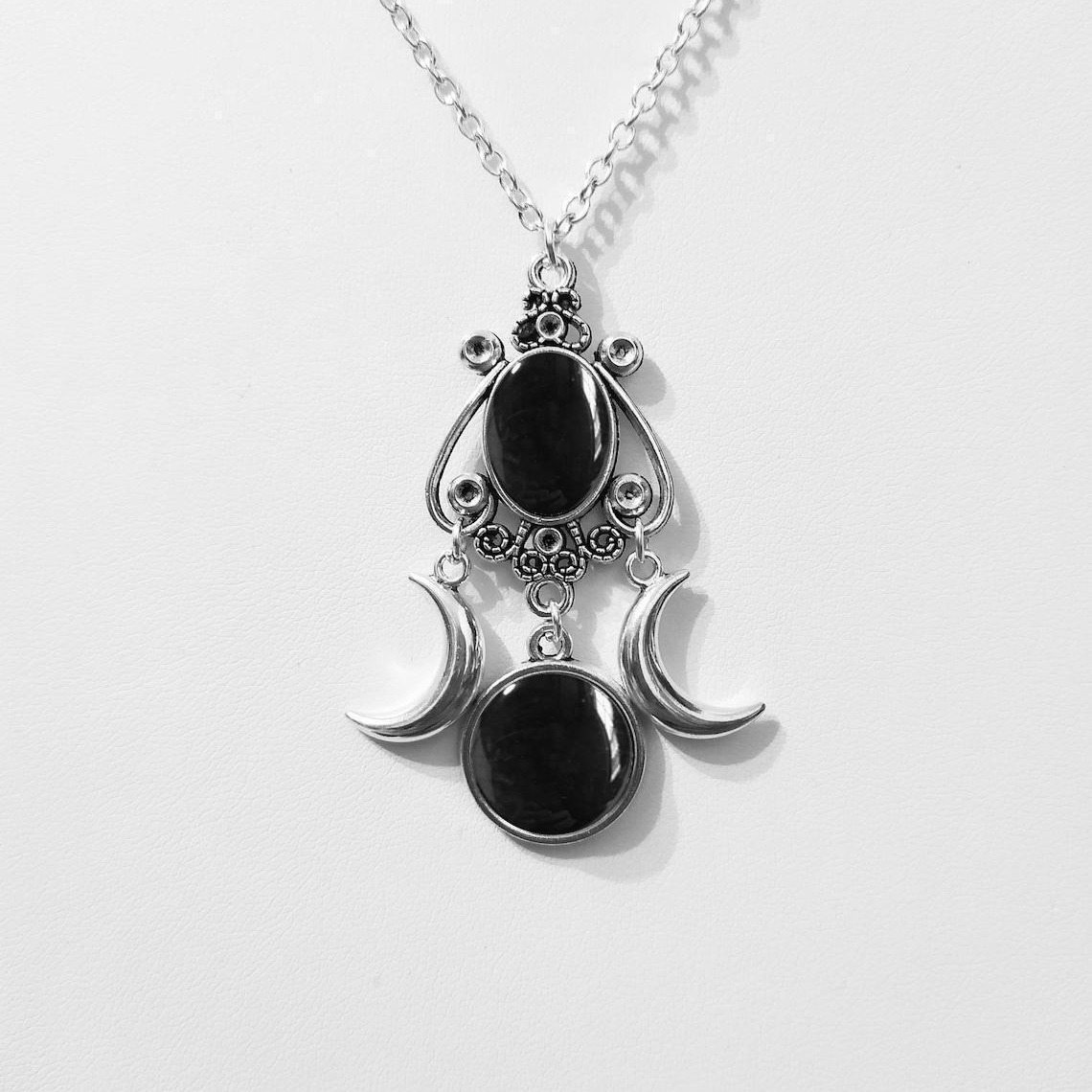 Triple Moon Goddess Amethyst Alloy Necklace - Enchanting Jewelry for Spiritual Styles - Image 7