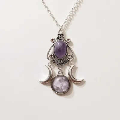 Triple Moon Goddess Amethyst Alloy Necklace - Enchanting Jewelry for Spiritual Styles - Image 8