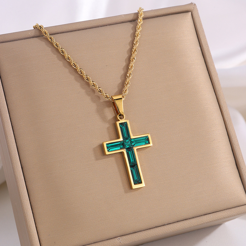 Stylish European and American-Inspired Diamond Cross Necklace - Unique Fashion Jewelry with No Color Fading - Image 2