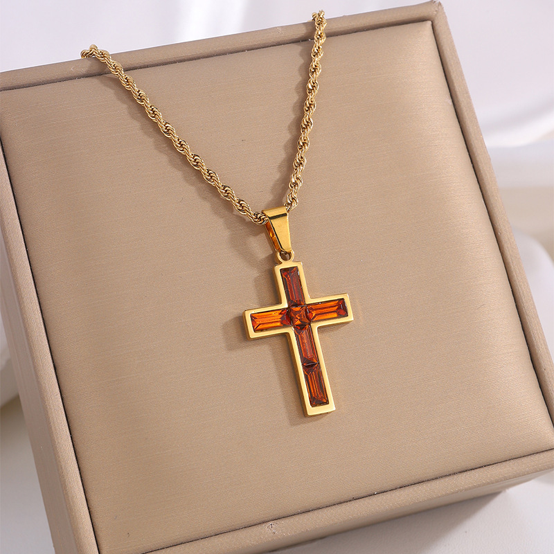 Stylish European and American-Inspired Diamond Cross Necklace - Unique Fashion Jewelry with No Color Fading - Image 4