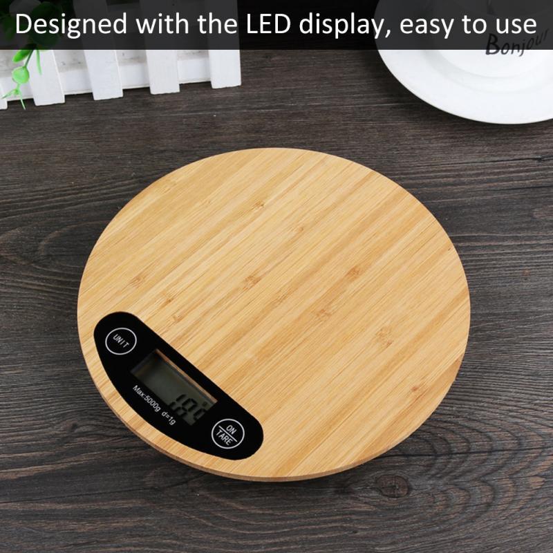 Bamboo Panel Electronic Kitchen Scale - Large Round Baking Scale for Accurate Gram Weighing - Image 3