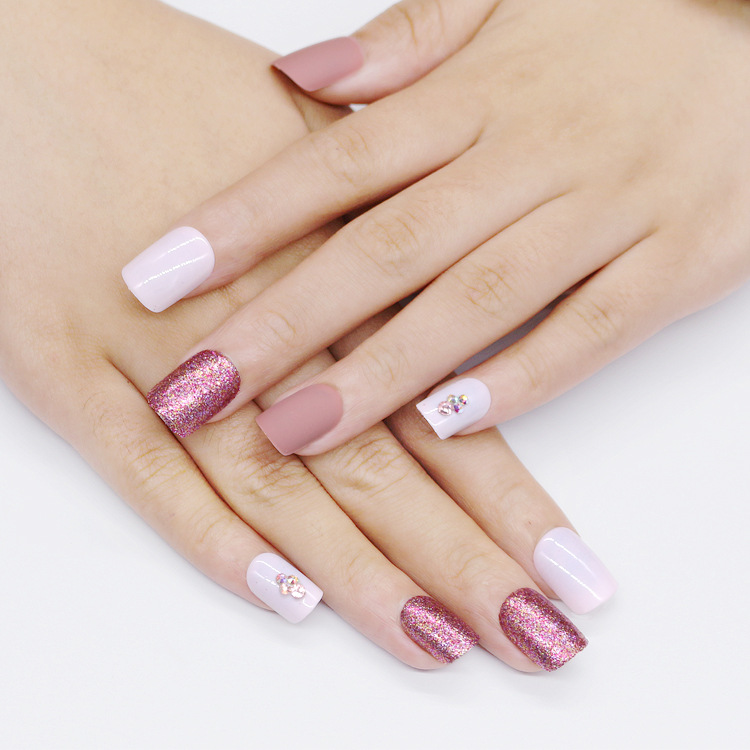 24 Matte Metallic Nude Nail Tips - 24-Piece Set for Stunning Manicures