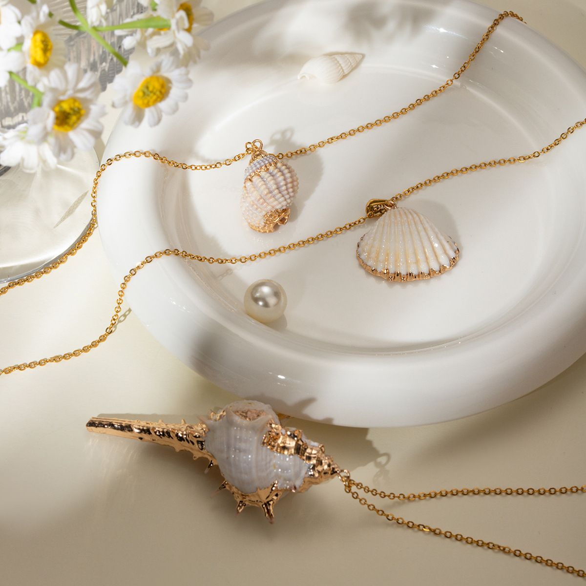 18K Gold Stainless Steel Delicate Chain Conch Pendant Necklace - Image 4