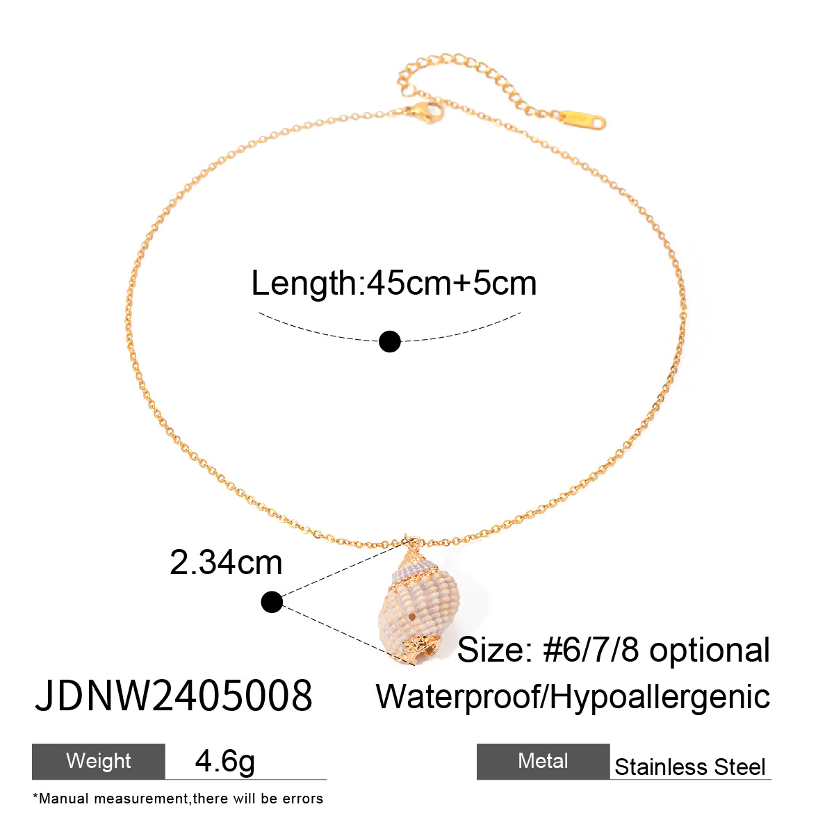 18K Gold Stainless Steel Delicate Chain Conch Pendant Necklace - Image 7