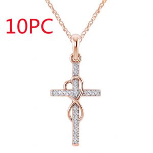 Elegant Alloy Pendant Necklace with Diamond and Eight-Character Cross Design