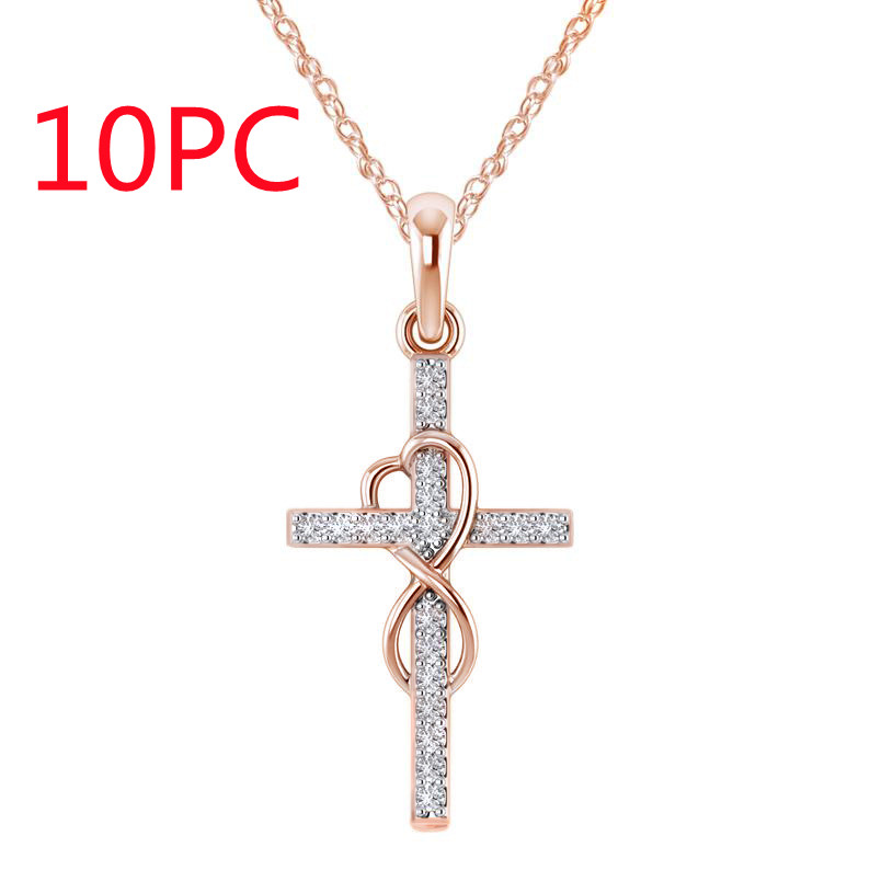 Elegant Alloy Pendant Necklace with Diamond and Eight-Character Cross Design