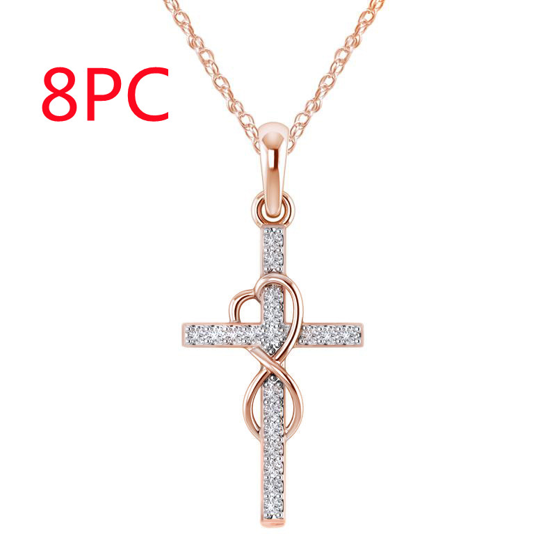 Elegant Alloy Pendant Necklace with Diamond and Eight-Character Cross Design - Image 3