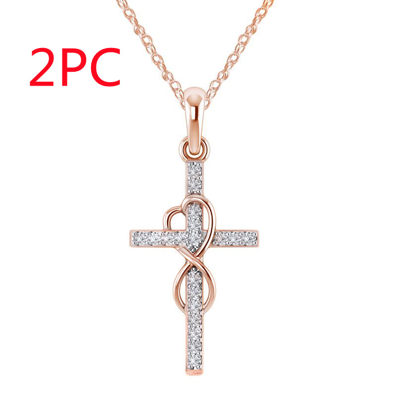 Elegant Alloy Pendant Necklace with Diamond and Eight-Character Cross Design - Image 5