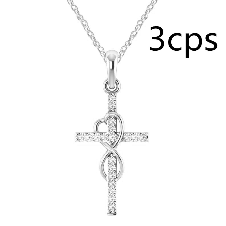 Elegant Alloy Pendant Necklace with Diamond and Eight-Character Cross Design - Image 6