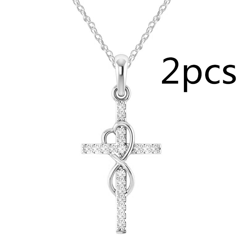 Elegant Alloy Pendant Necklace with Diamond and Eight-Character Cross Design - Image 7