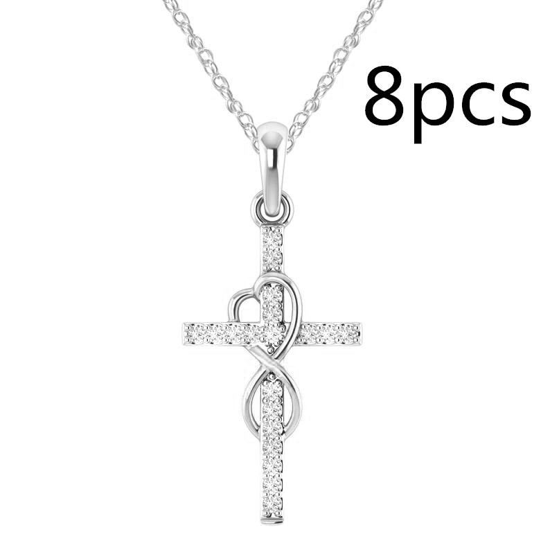 Elegant Alloy Pendant Necklace with Diamond and Eight-Character Cross Design - Image 8