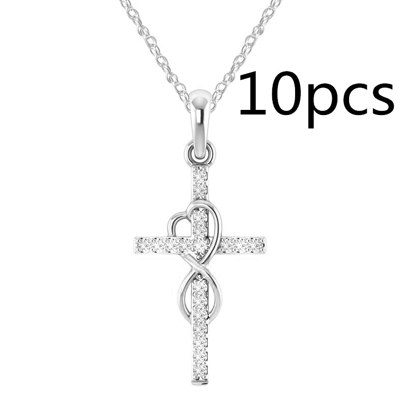 Elegant Alloy Pendant Necklace with Diamond and Eight-Character Cross Design - Image 9
