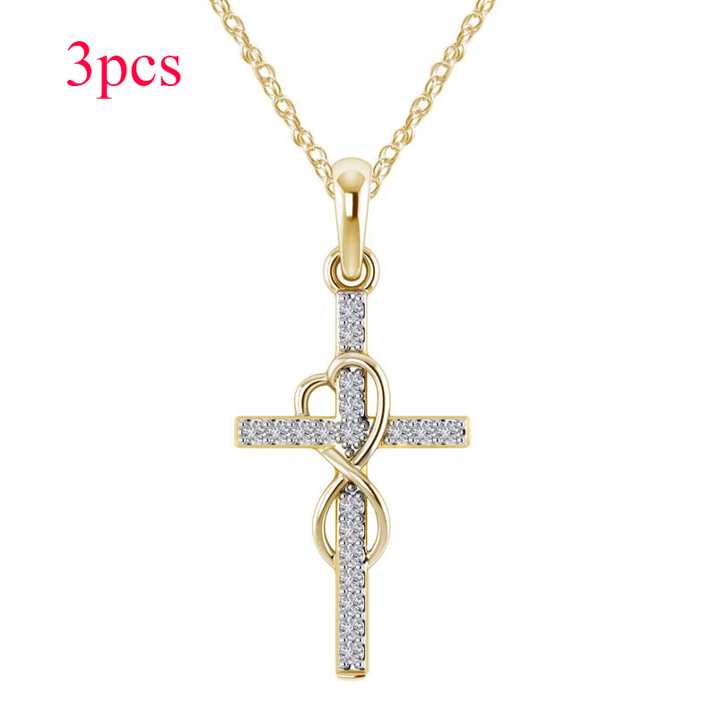 Elegant Alloy Pendant Necklace with Diamond and Eight-Character Cross Design - Image 13