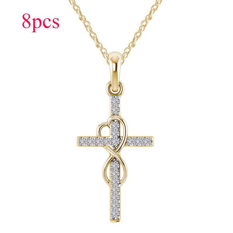 Elegant Alloy Pendant Necklace with Diamond and Eight-Character Cross Design - Image 15