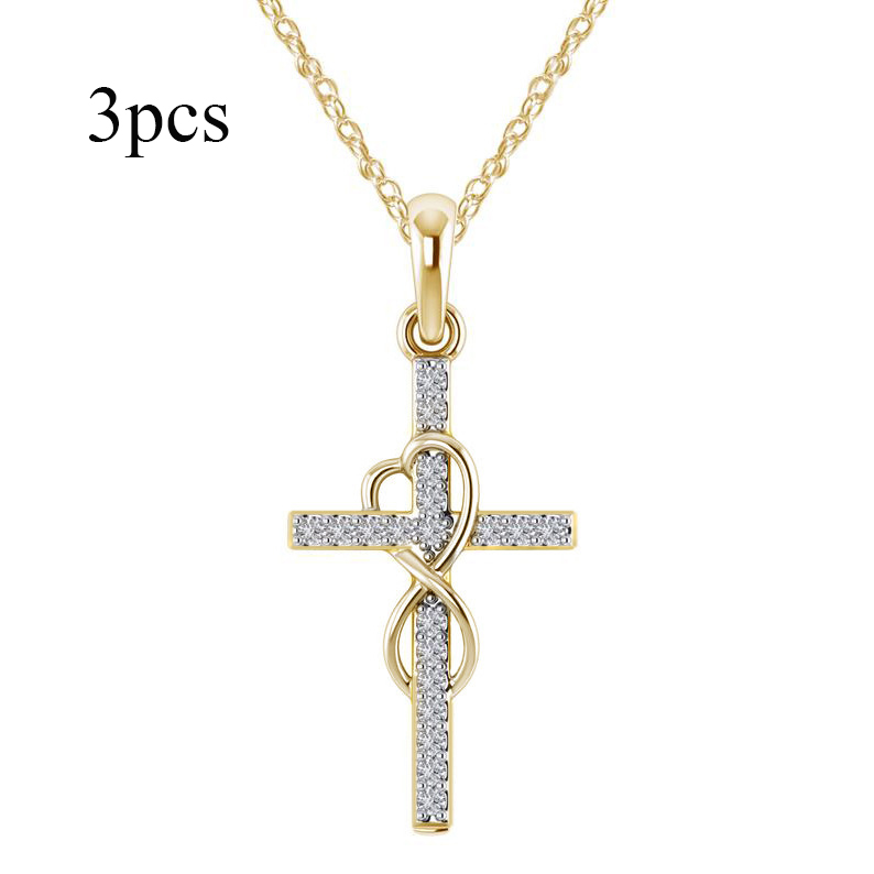 Elegant Alloy Pendant Necklace with Diamond and Eight-Character Cross Design - Image 19