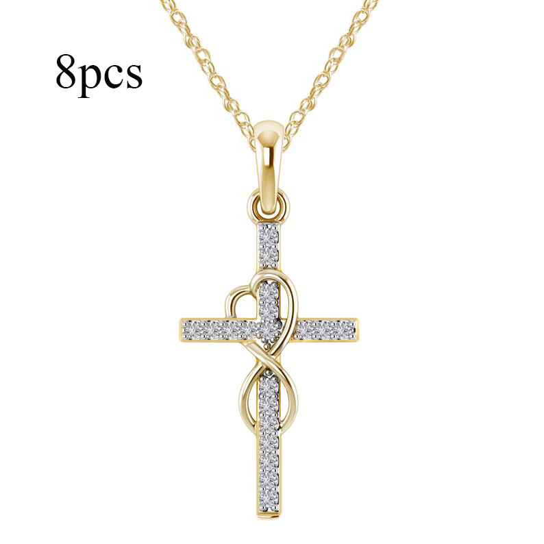 Elegant Alloy Pendant Necklace with Diamond and Eight-Character Cross Design - Image 21