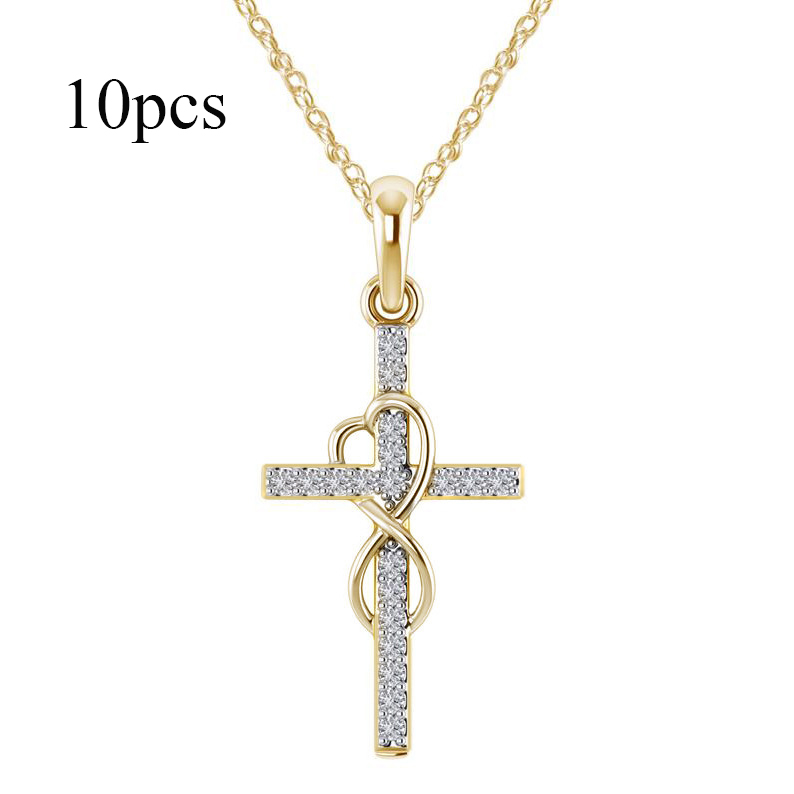 Elegant Alloy Pendant Necklace with Diamond and Eight-Character Cross Design - Image 23