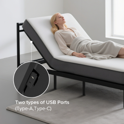 Adjustable Twin XL Bed Frame with Massage, Wireless Remote, USB Ports, LED Night Light & 4 Height-Adjustable Legs - Easy Assembly - Image 6