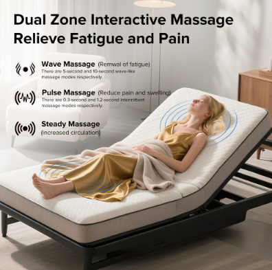 Adjustable Twin XL Bed Frame with Massage, Wireless Remote, USB Ports, LED Night Light & 4 Height-Adjustable Legs - Easy Assembly - Image 8