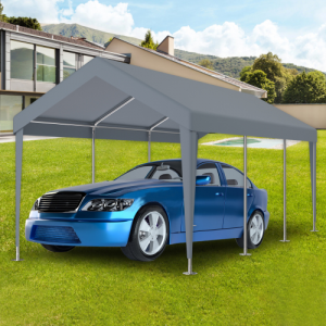 10x20ft Waterproof Carport Replacement Canopy Cover, UV Protected Tarp with 72 Elastic Buckles for Garage Shelter - Frame Not Included, Grey