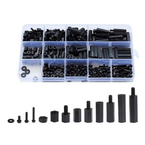 Black M3 Plastic Nylon Screw Nut Hex Isolation Column Gasket Set
