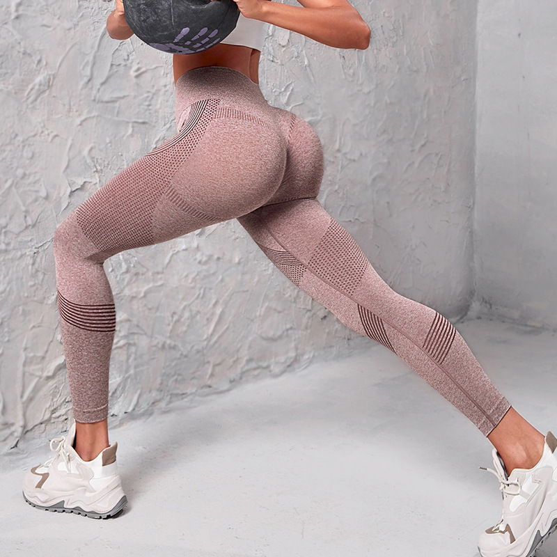 High Waist Seamless Yoga Pants for Women - Solid Color Dot & Striped Print Butt Lifting Leggings for Fitness, Running, and Gym Workouts - Image 2