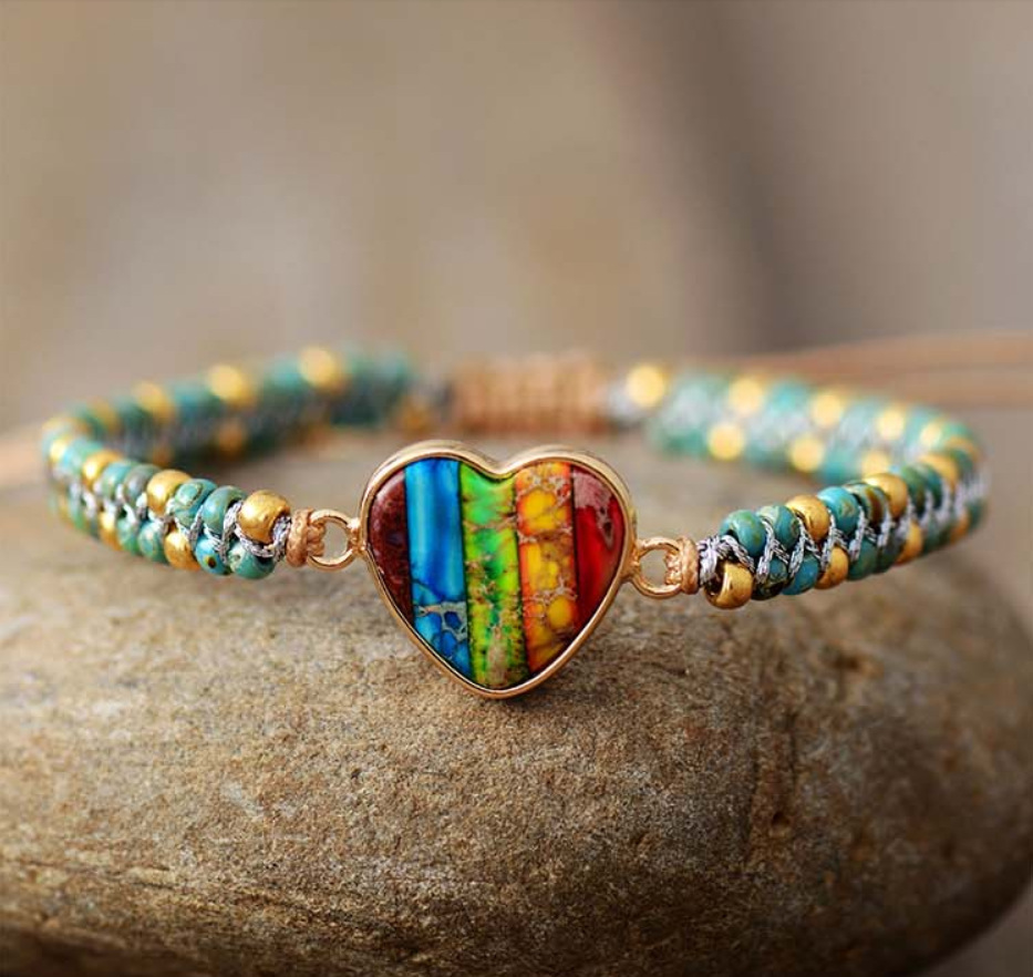Charming Natural Emperor Stone Colorful Peach Heart Friendship Bracelet with Hand-woven Tassels - Image 8