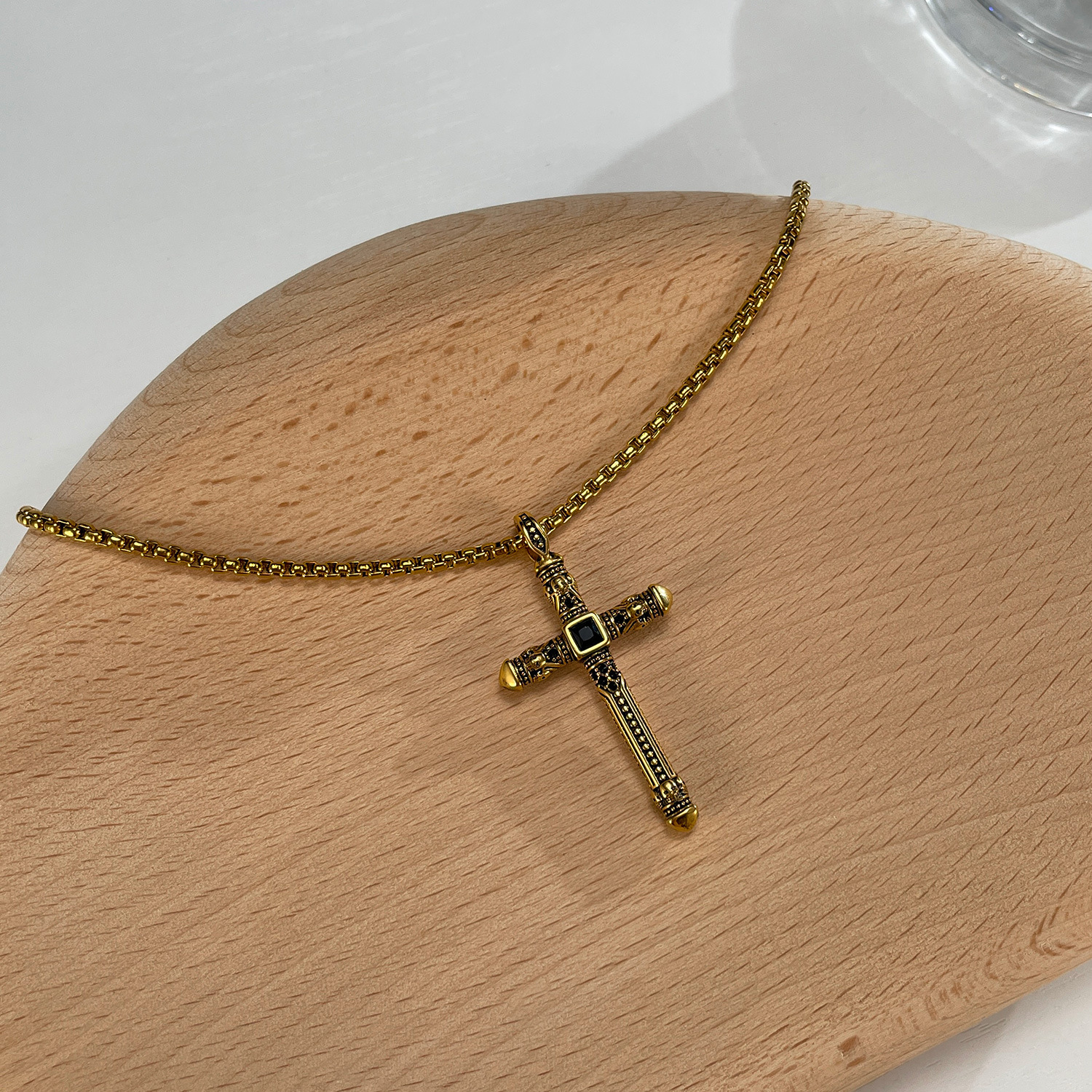 Stylish Vintage Cross Pendant Necklace in Durable Titanium Steel