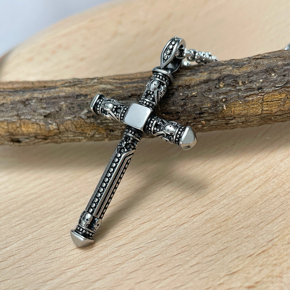 Stylish Vintage Cross Pendant Necklace in Durable Titanium Steel - Image 3
