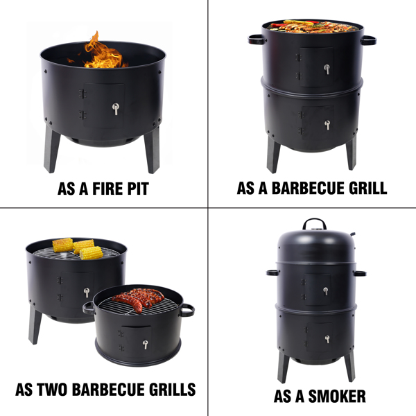 Portable 16 Inch Charcoal Smoked Grill - Outdoor Vertical Smoker for Camping, Black - Image 12