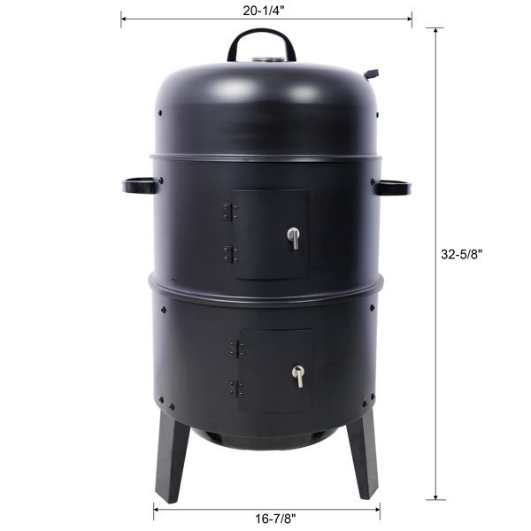 Portable 16 Inch Charcoal Smoked Grill - Outdoor Vertical Smoker for Camping, Black - Image 22