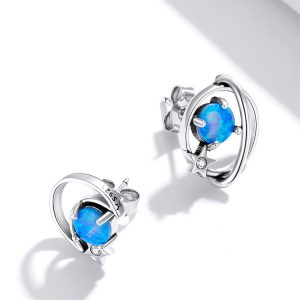 Stylish Sterling Silver Earrings for Women - Elegant Hollow Blue Opo Design