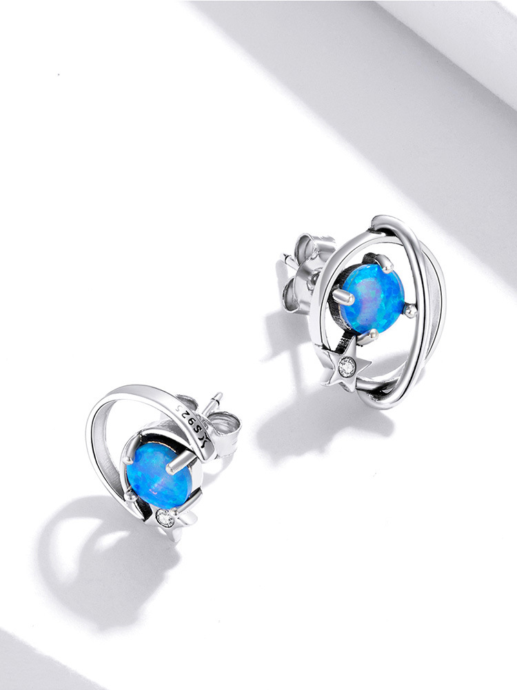 Stylish Sterling Silver Earrings for Women - Elegant Hollow Blue Opo Design