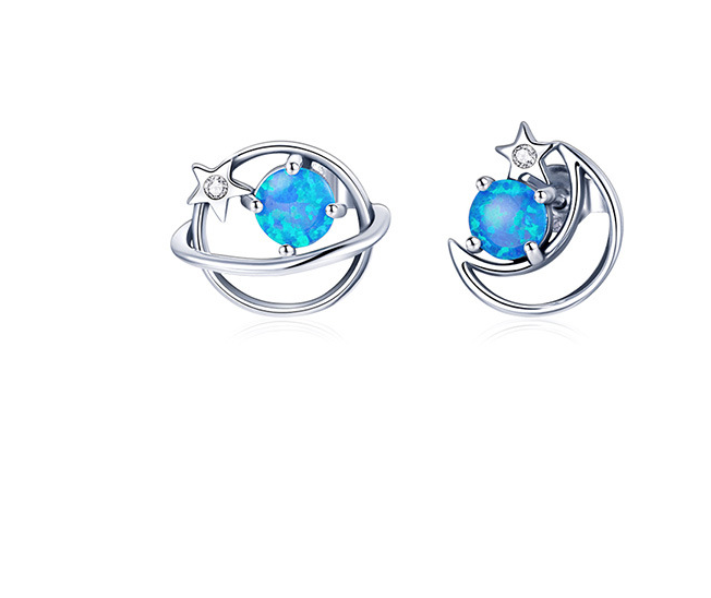 Stylish Sterling Silver Earrings for Women - Elegant Hollow Blue Opo Design - Image 2