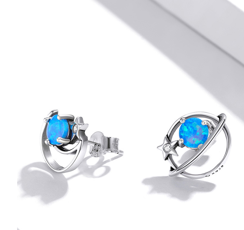 Stylish Sterling Silver Earrings for Women - Elegant Hollow Blue Opo Design - Image 3