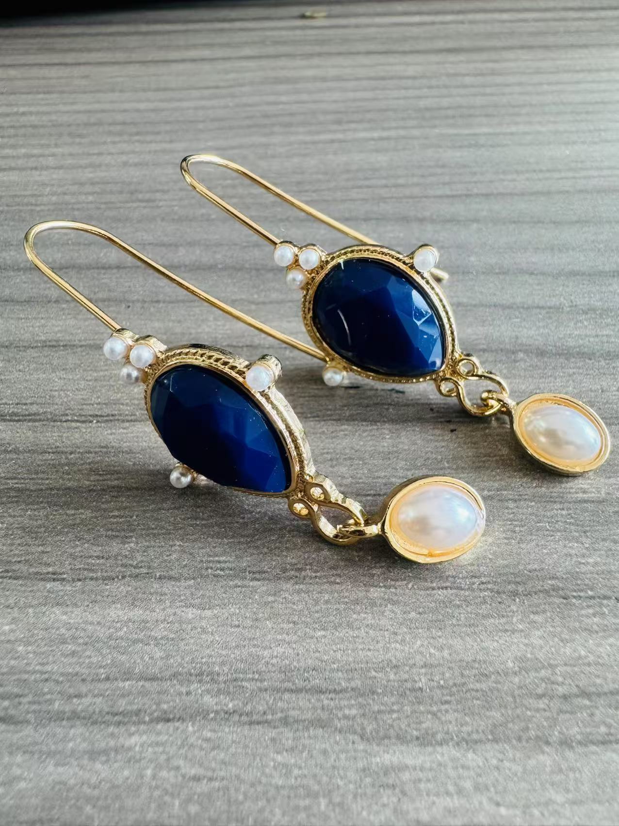 Elegant Pearl Pendant Gemstone Earrings - Original Design - Image 7