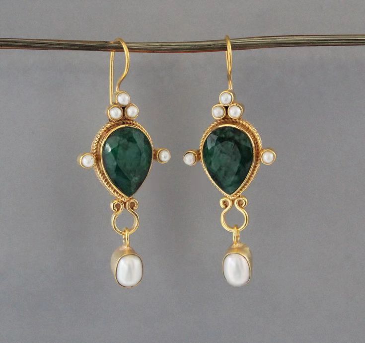 Elegant Pearl Pendant Gemstone Earrings - Original Design - Image 8