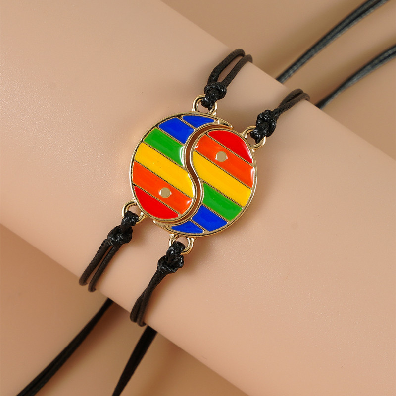 Vibrant Rainbow Yin And Yang Hand-Woven Gossip Stitching Design