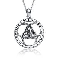 Sterling Silver Wiccan Necklace with Runes Pendant - Viking Jewelry