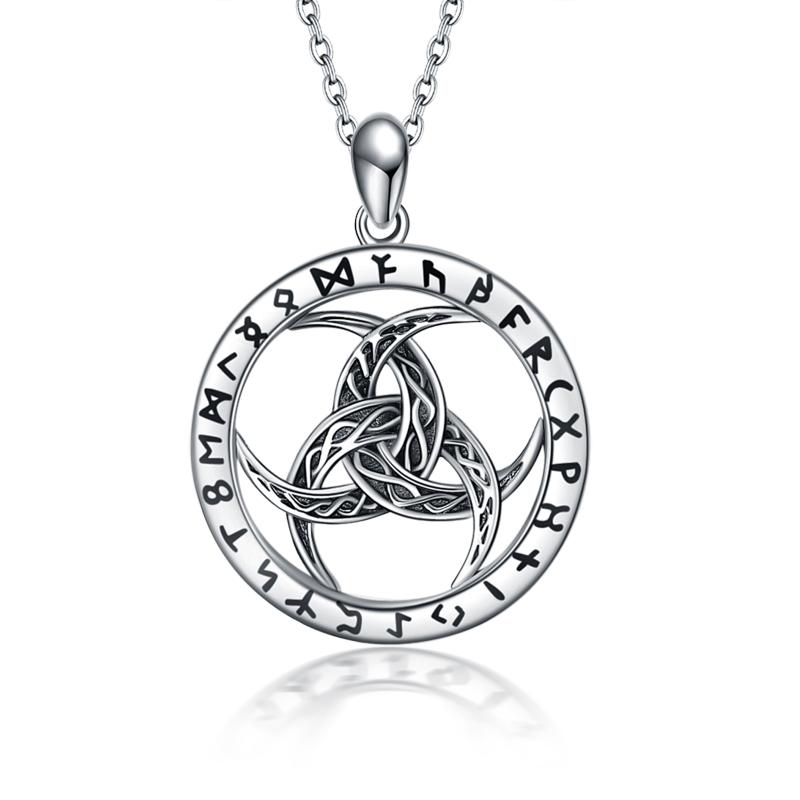 Sterling Silver Wiccan Necklace with Runes Pendant - Viking Jewelry - Image 7