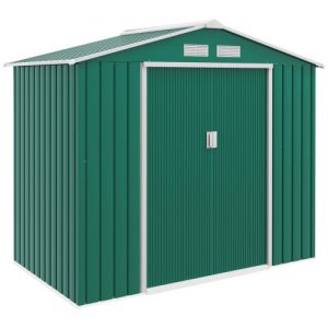Outsunny 7 X 4ft Metal Garden Shed - Outdoor Tool Storage with Ventilation, Foundation Kit & Lockable Double Doors in Green
