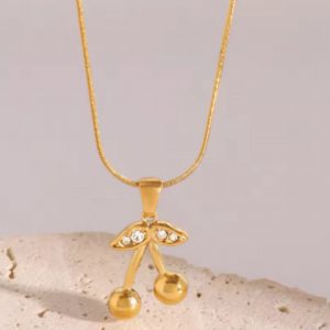 Charming Stainless Steel Cherry Necklace & Cute Earrings Set for Women