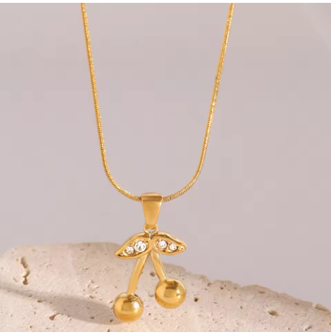Charming Stainless Steel Cherry Necklace & Cute Earrings Set for Women - Image 2