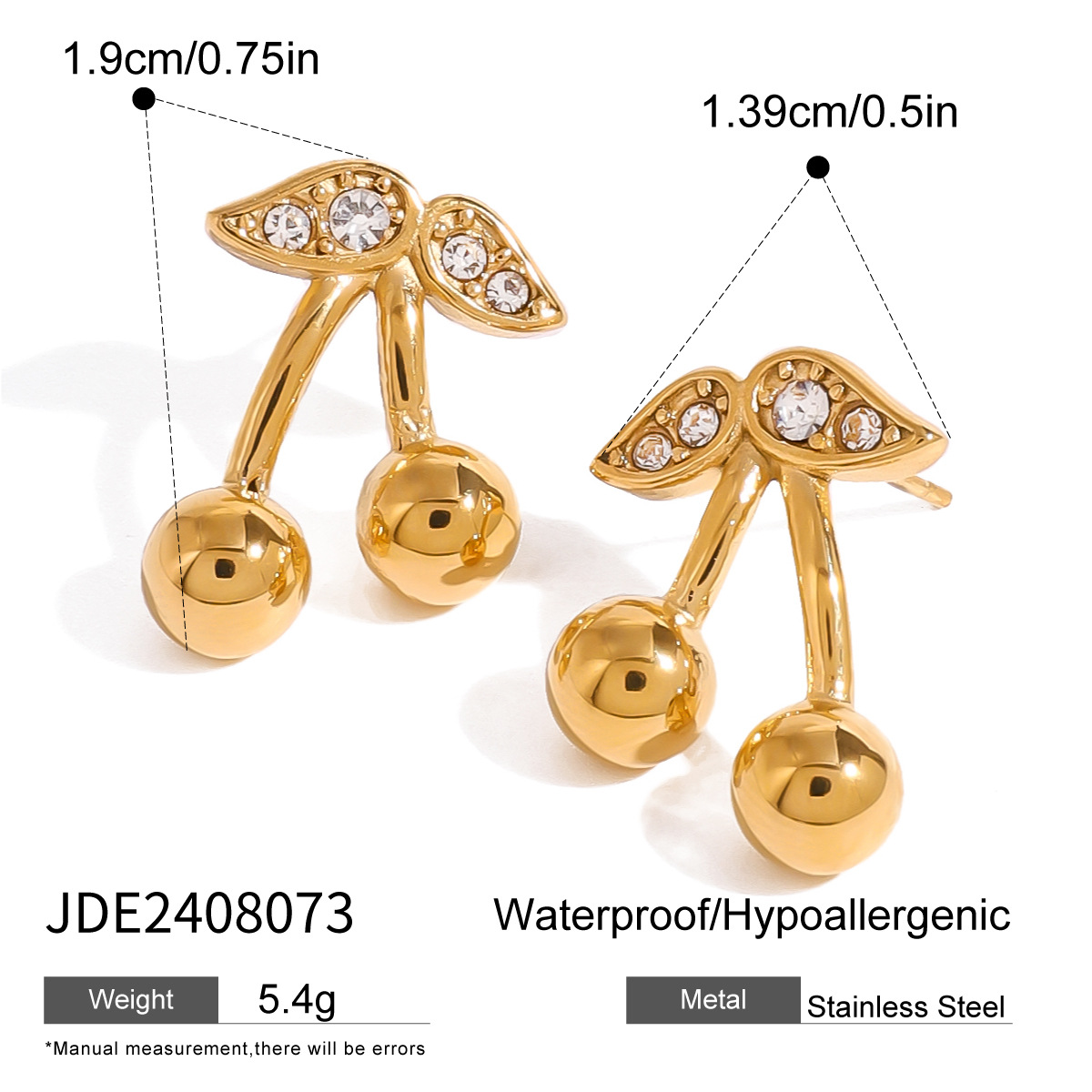 Charming Stainless Steel Cherry Necklace & Cute Earrings Set for Women - Image 4