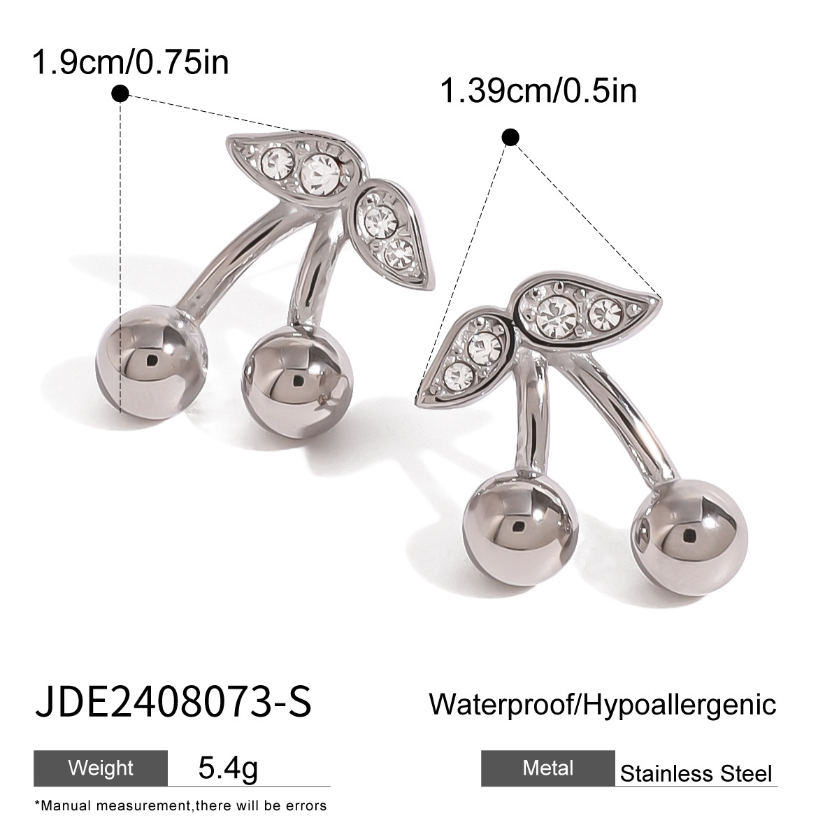 Charming Stainless Steel Cherry Necklace & Cute Earrings Set for Women - Image 5