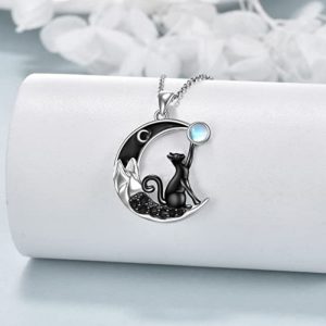 Trendy Personalized Cute Black Cat Moonstone Pendant Necklace – Unique Design