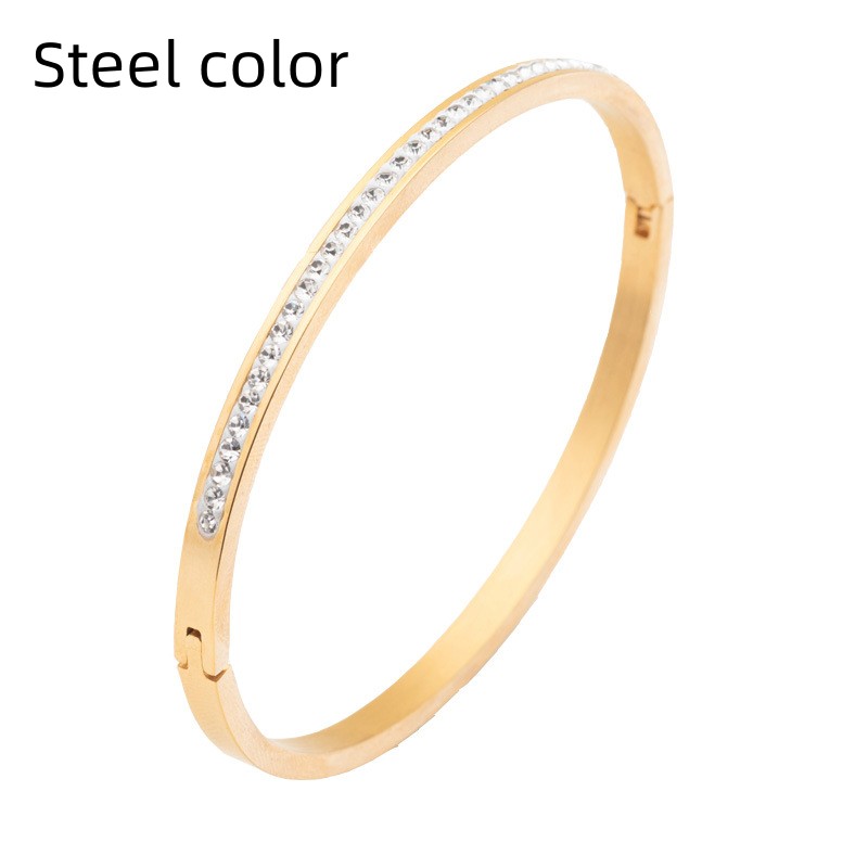 Elegant Single Row Stainless Steel Bracelet Featuring a Diamond Opening - Image 7