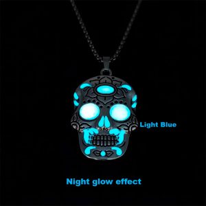 Halloween Luminous Skull Necklace with Day of the Dead Lotus Design - Unique Clavicle Fashion Jewelry Accessories